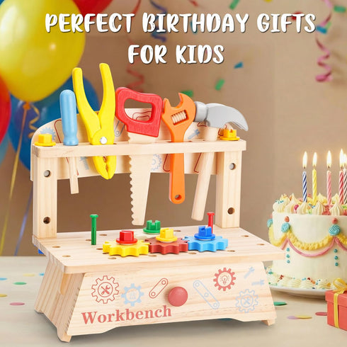 Set, Set 3 3 4 5 REXBETI Kids Tool Wooden Toddler Tool with Apron, Toddler Tool Bench, Educational Montessori Toys