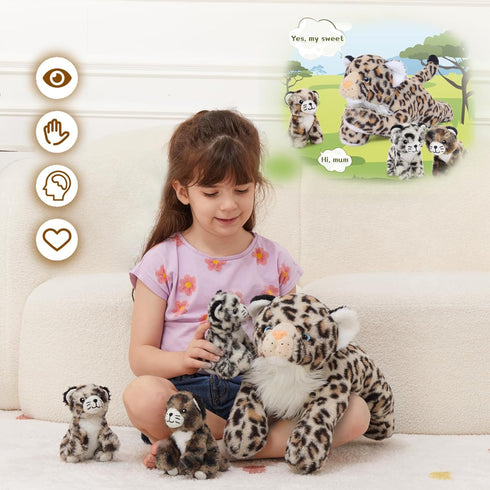 Kid,18'' Mommy MorisMos Cheetah Stuffed Animal with Babies for Girl Large Cheetah with Cub Plushies,Mama and Baby