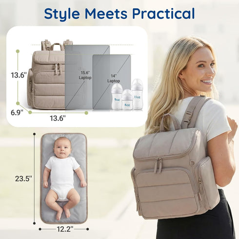 mommore Backpack, Backpack Diaper Bag Baby Bag with Waterproof Changing Pad and Stroller Straps for Toddler, Diaper