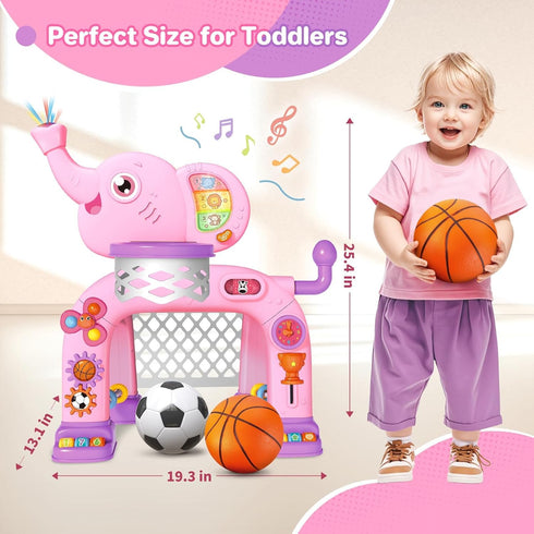 1 2 3 Shemira Toddler Basketball Hoop & Soccer Goal Activity Center Toys with Light & Music,Elephant Toddlers Musical