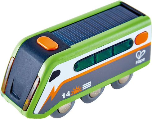 Hape Solar Powered Train | Multi-Colored Train Engine Toy, Railway Track Accessory, Solar Panel Powers Lights, Includes