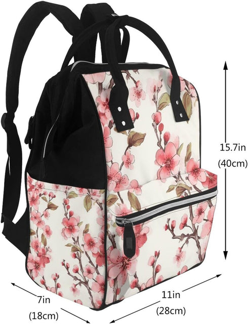 QSMJKLD Backpack Mommy Daypack Cherry Blossom Diaper Bag with Changing Pad, Pacifier Holder - Multifunction Travel