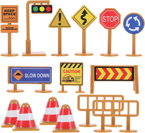 iplusmile Kids Traffic Signs Playset: 30pcs Street Traffic Cone Barricade Signs Crosswalk