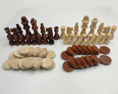 62 Pieces Wooden Checker Pieces & Chess Pieces 2 in 1 Chess Game Set, Classic Wooden Board Games in 2 Styles