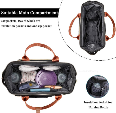 Backpack KYALOU Small Diaper Bag, Mini Baby for Mom, Multi-function Waterproof Travel Tote for Booys and Giirls (Black)
