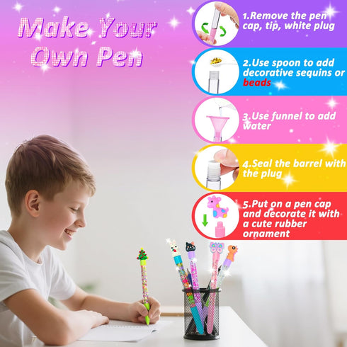 50 12 6 7 8 9 10 MOMUSE Accessories DIY Pen Making Kit, Fun Pen Creator Studio Making Sparkly Pens with Sequins Beads