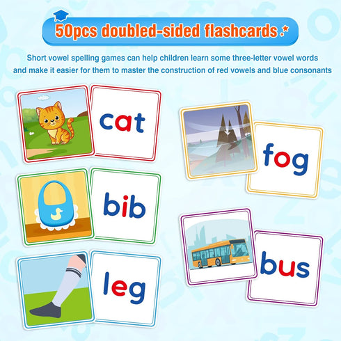 Learning Toys for Kids 3-5 Years Old, 116Pcs Short Vowel Letters Sorting Spelling Reading Toy Set