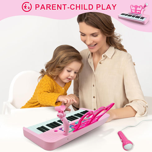 37 3 4 5 6 7 8 Love&Mini Kids Keyboard Toys for Girls - Keys Pianos Toy with Stool and Microphone Pink Electronic
