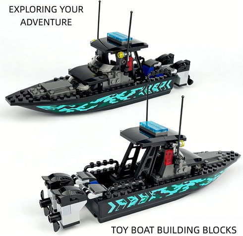 Set City Coast Guard Boat Building Blocks Police Boat, Rescue Boat & Patrol Ship Toy for Boys and Girls, STEM