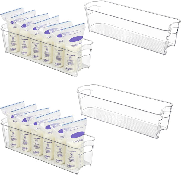 Vtopmart Breastmilk Storage Container 4PCS Set, Clear Freezer and Fridge Organizer Bins,