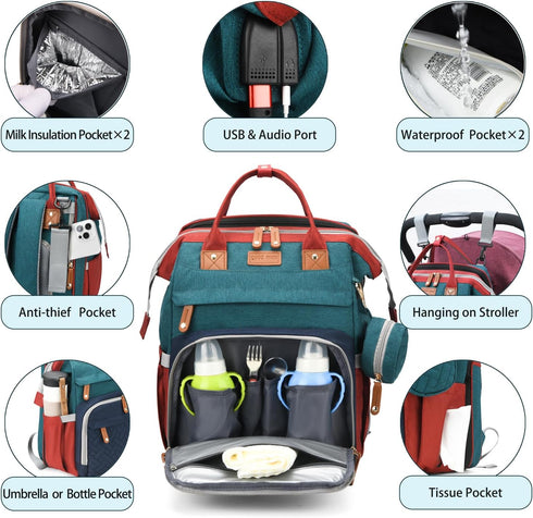 CESAILT Backpack, Diaper Bag Multifunction Waterproof Diaper Bag for Baby, with Diaper Changing Station, Newborn
