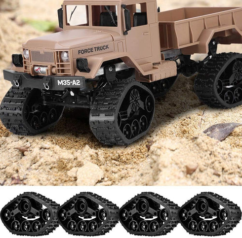 RC Military Truck Wheels, 4pcs Rubber Crawler Tire for WPL 1/16 RC Vehicle