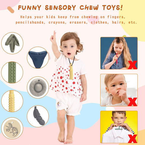 SILFIMAYA 7 Packs Chew Necklaces for Sensory Kids Children Adults Autism ADHD Chewy Necklace Sensory Teether Silicone