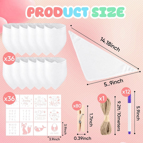 165 Set 36 36 80 12 1 NACHLYNN Pcs White Baby Bibs Baby Shower Games Including Blank Baby Bibs Stencils Clothespins