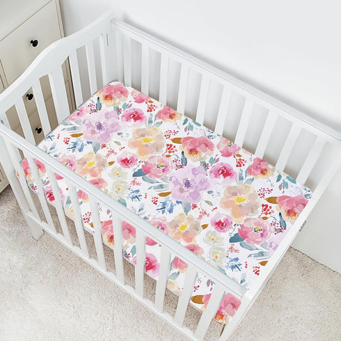 AMROSE 3 Pack Pack Set Soft Mini Crib Sheets, Microfiber N Play Sheets for Baby Girls, Silk Touch Gentle, Fitted