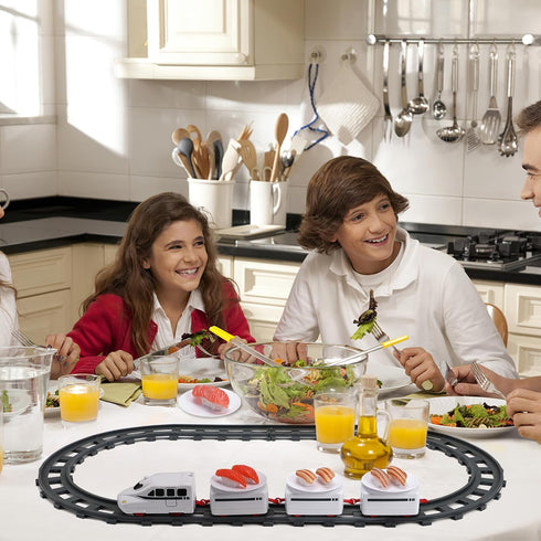 Set TOYANDONA Sushi Train Rotating Table Food Train Battery Powered Electric Train Toy Under Christmas Tree Train Track
