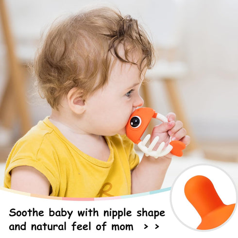 Mombella Clownfish Baby Teether Toys, Safe Soft Silicone Infant Teethers with Clip for Babies 0-12 Months, Fun Gift