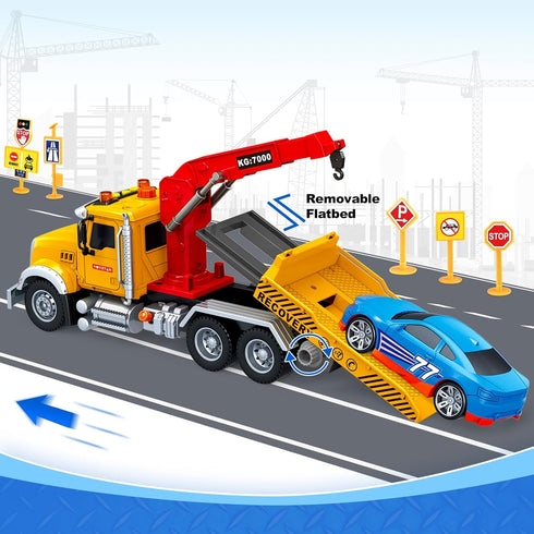 15" 3 4 5 6 SpringFlower Large Tow Truck Toy, Toy for Years Old Boy Toddlers, Truck Vehicle with Racing Car, Traffic