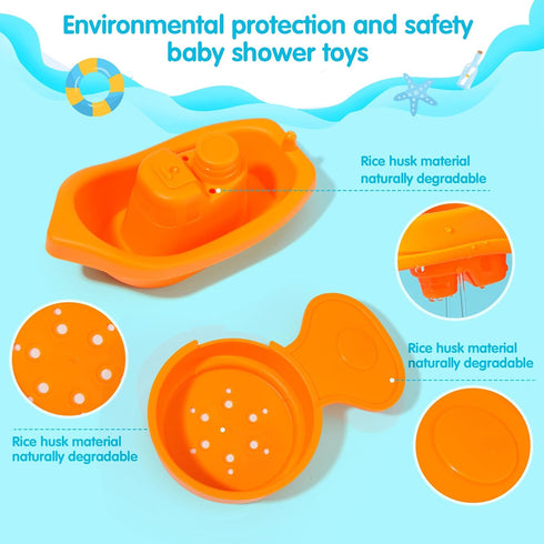 Bath Toys Rainbow Floating Boats with Bathing Spoon, 11 Pcs Water Table Toys for Toddlers 1-3/Infants 6-12-18 Months