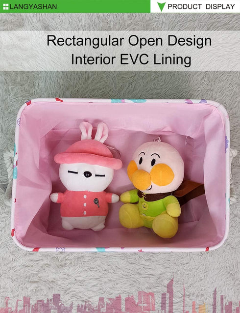 LANGYASHAN Rectangular Storage Bin with Handles, Collapse Canvas Fabric Cartoon Basket for Organizing Home, Kitchen,