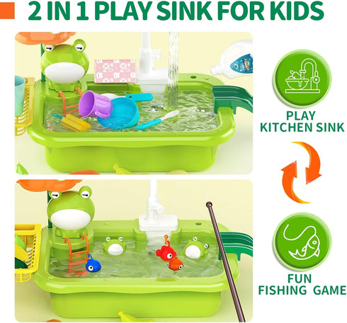 Pupu Pig Set Play Sink with Running Water, Kitchen Play Sink Toy with Electric Faucet, Play Kitchen Accessories