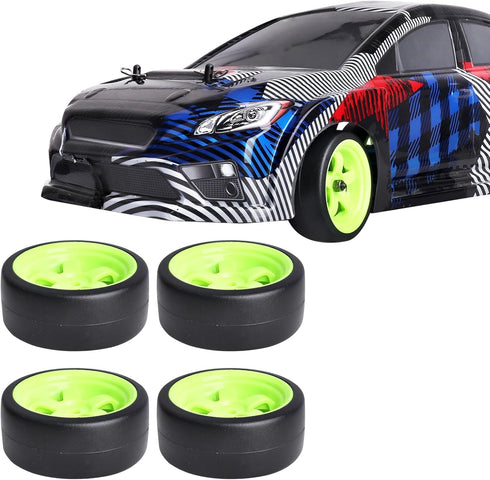 CrazayHobby RC Drift Wheels and Tires, Hard Plastic Slick Tires 12mm Hex for 1/10 Traxxas, Tamiya, HPI On-Road Car