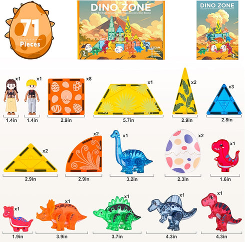 3-5, 3D 5-7, 3+ 4-8 8-12 Dinosaurs Egg Toys Magnetic Tiles Dinos for Kids Magnet Movable Animals Construction Tile