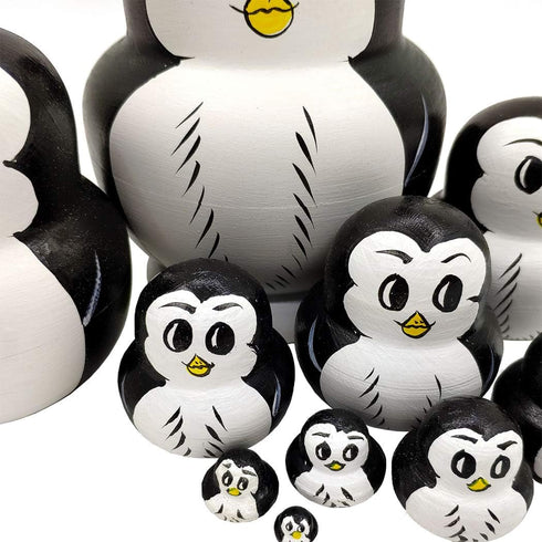 Moonmo 10pcs Animal Pattern Wooden Nesting Toys - Russian Nesting Dolls Matryoshka Stacking Dolls (Penguin)
