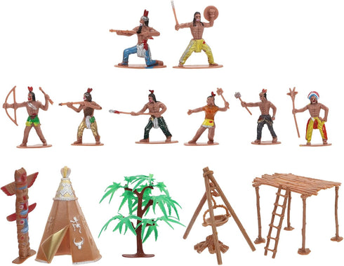 NUOBESTY Plastic Indians Figures Playset, Native American Action Figurines and Accessories for Miniature Sandbox