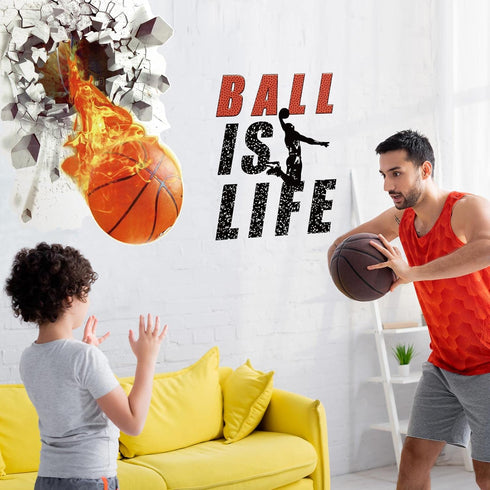Basketball Wall Decor, 18 x 38 Inch 3D Self Adhesive Removable Wall Decal Stickers for Boys Bedroom