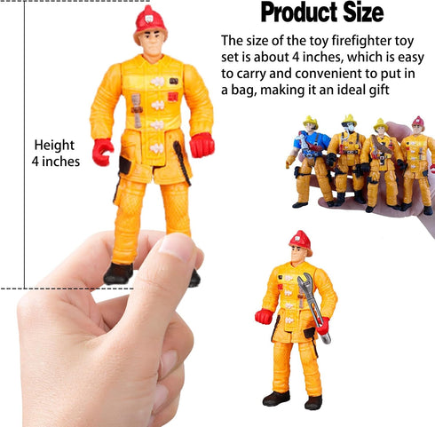 8 Playset Pieces Firefighter Action Figures Fireman Figurines Toys with Tools for Party Decoration People Figures