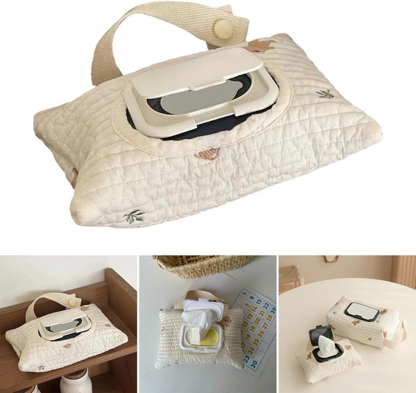 XZQYDS Portable Baby Wipe Bag Strollers Tissue Bag with Lanyard, Reusable Cotton Tissue Holder Case for Stroller