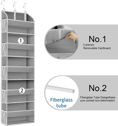 2 Pack Over The Door Storage Organizer, 5 Pockets & 10 Mesh Side Pockets, 44 lbs Capacity for Bedroom, Bathroom, Nursery