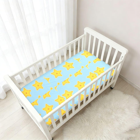 miaozhen 1 Pack 52x28 Cotton Baby Crib Sheets Ultra Soft Yellow Christmas Stars Crib Mattress Sheet for Nursery de cuna