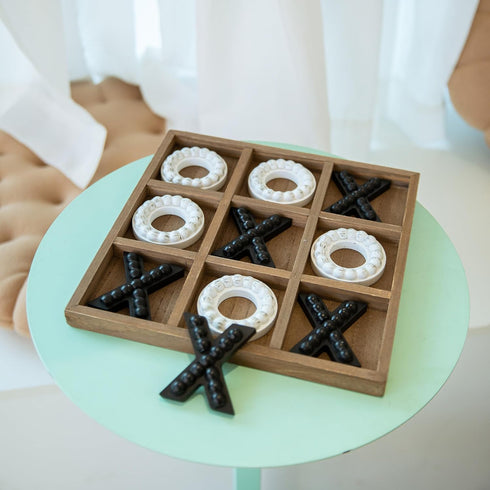 10.6 Inch GENMOUS Wooden Tic Tac Toe Game Board for Seniors Family Indoor, White Rustic Giant Tic Tac Toe Coffee Table