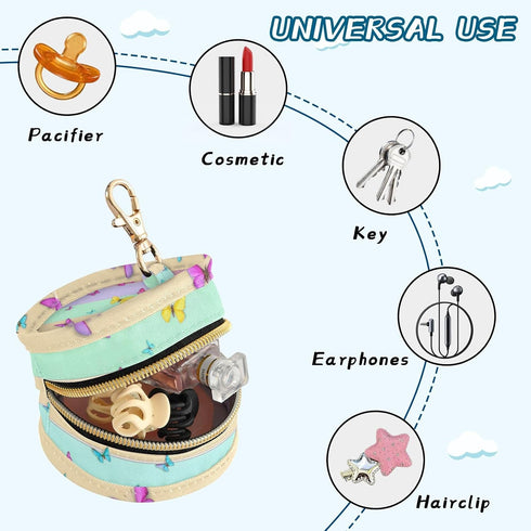 Butterfly Round Pacifier Storage Case with Zipper, Portable Pacifier Case for Travel, Diaper Bag & Purse, Pacifier