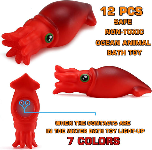 Bath Toys, 12 Pcs Light Up Ocean Sea Animal Set, Flashing LED Floating Bathtub Toys for Baby and Toddler