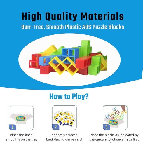 64 22 6-12 Pcs Stacking Tower Game with Cards, Giant Tumble Balance Game for Kids, Family Games for Kids and Adults