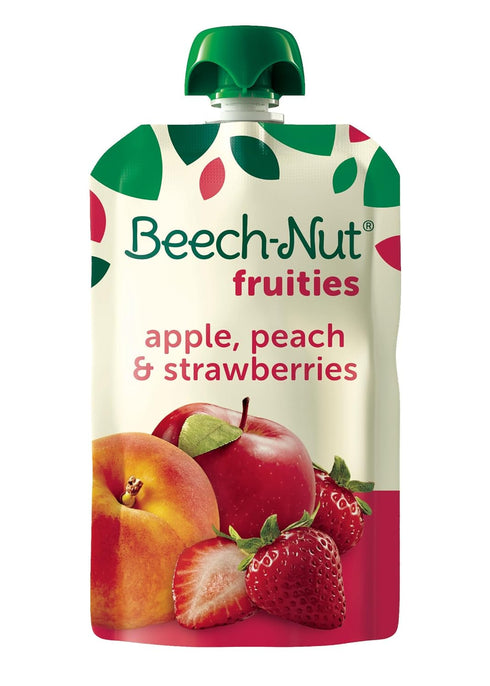 Beech-Nut Baby Food Pouches, Peach Apple Strawberry Fruit Puree, 3.5 oz (12 Pack)