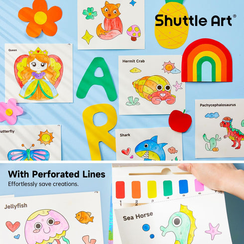 25 2 Set, Shuttle Art Paint with Water Coloring Book for Kids, Sea World Themed Pages with Brushes, Mess-Free