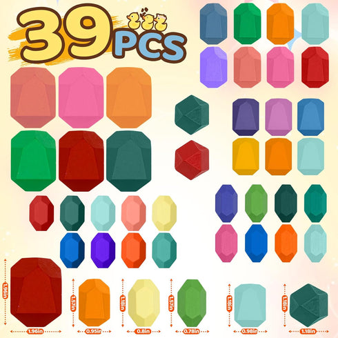 MEGRANATE 39PCS 3+ Montessori Wooden Stacking Rocks Toys Colorful Stacking Stones Building Blocks Games Sensory Toy