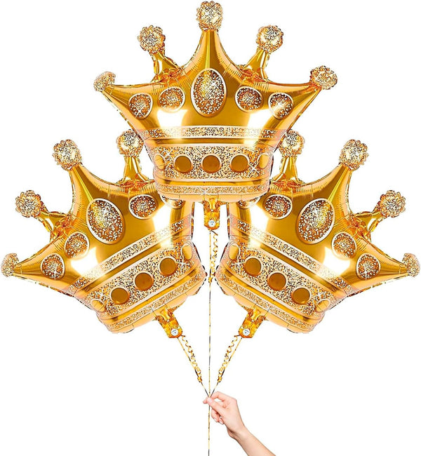 3 Pcs Large Gold Crown Balloons (38.2" x 35.4") - Durable Princess Birthday Party Decorations for Photoshoots,