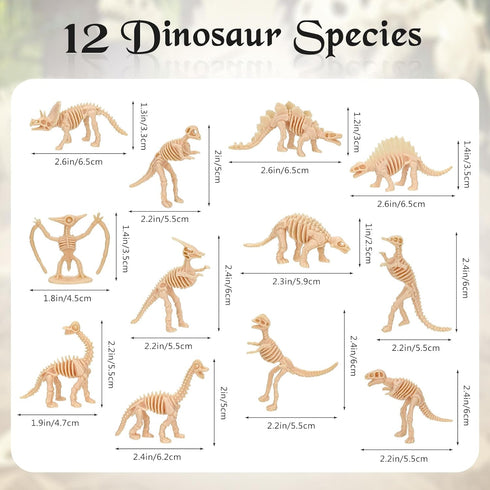 VICROIC 60 PCS Dinosaur Fossil Skeletons, Assorted Dinosaur Skeleton Toys Figures for Science Play Dino Sand Dig Party