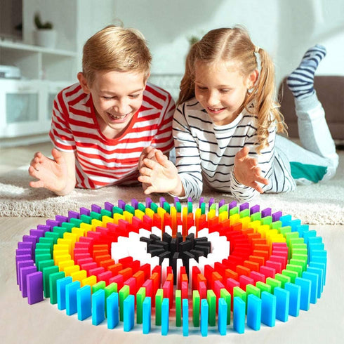 BigOtters Super Domino Blocks - 360PCS Bulk Kit, 12 Colorful Wooden Domino Blocks Educational Racing Game