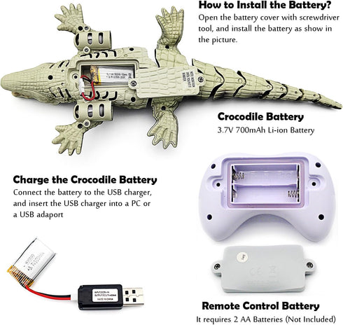 Swimming Tipmant Realistic RC Crocodile Remote Control Fish Boat Electric Animal Water Toy for Pool Lake Kids Birthday