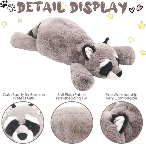 ARELUX Soft Raccoon Stuffed Animals:18inRaccoon Plush Cute Cuddly Body Pillow Hug Sleeping Fluffy Wild Animal Toys Bed Decor Plushie Doll Friends Family Member