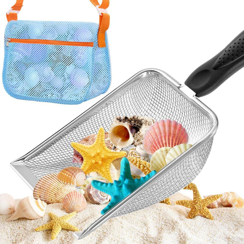 UMUACCAN Beach Mesh Shovel, Shark Tooth Sifter Dipper with Mesh Bags for Shell