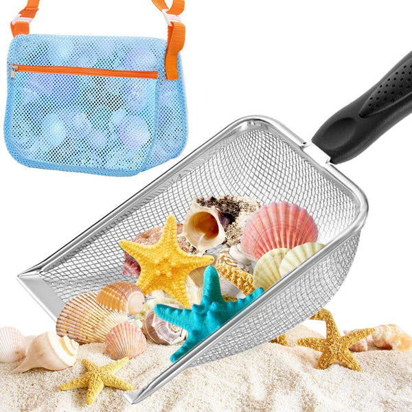 UMUACCAN Beach Mesh Shovel, Shark Tooth Sifter Dipper with Mesh Bags for Shell