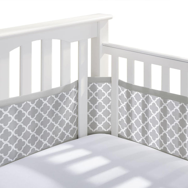 BreathableBaby Breathable Mesh Liner for Full-Size Cribs, Classic 3mm Mesh, Gray Clover