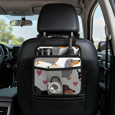 PPIKTC Spacious Hanging Auto Seat Organizer with Ventilated Mesh Pockets for Wet Wipes and Baby Supplies, Cute